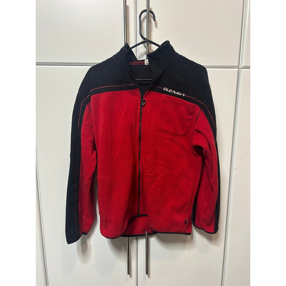 Vintage‎ 2003 Old Navy Fleece Jacket Red Black Colorblock Full Zip Y2K Size 16